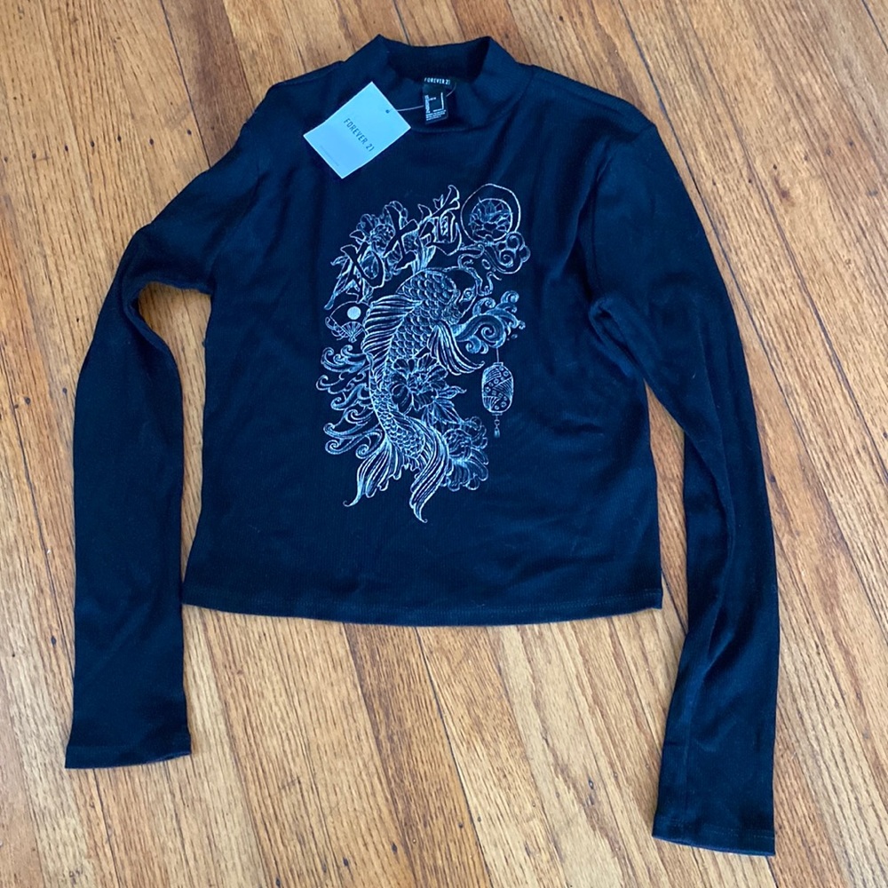 Forever 21 Graphic Ribbed Long Sleeve Size Small